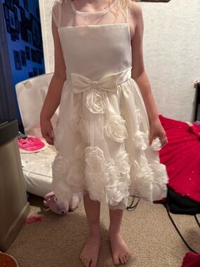 Ivory Floral Tulle Flower Girl Dress with Bow